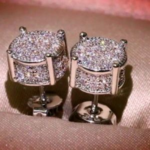 SILVER MENS CUBAN ROUND HIP HOP DIAMOND POSTS NEW